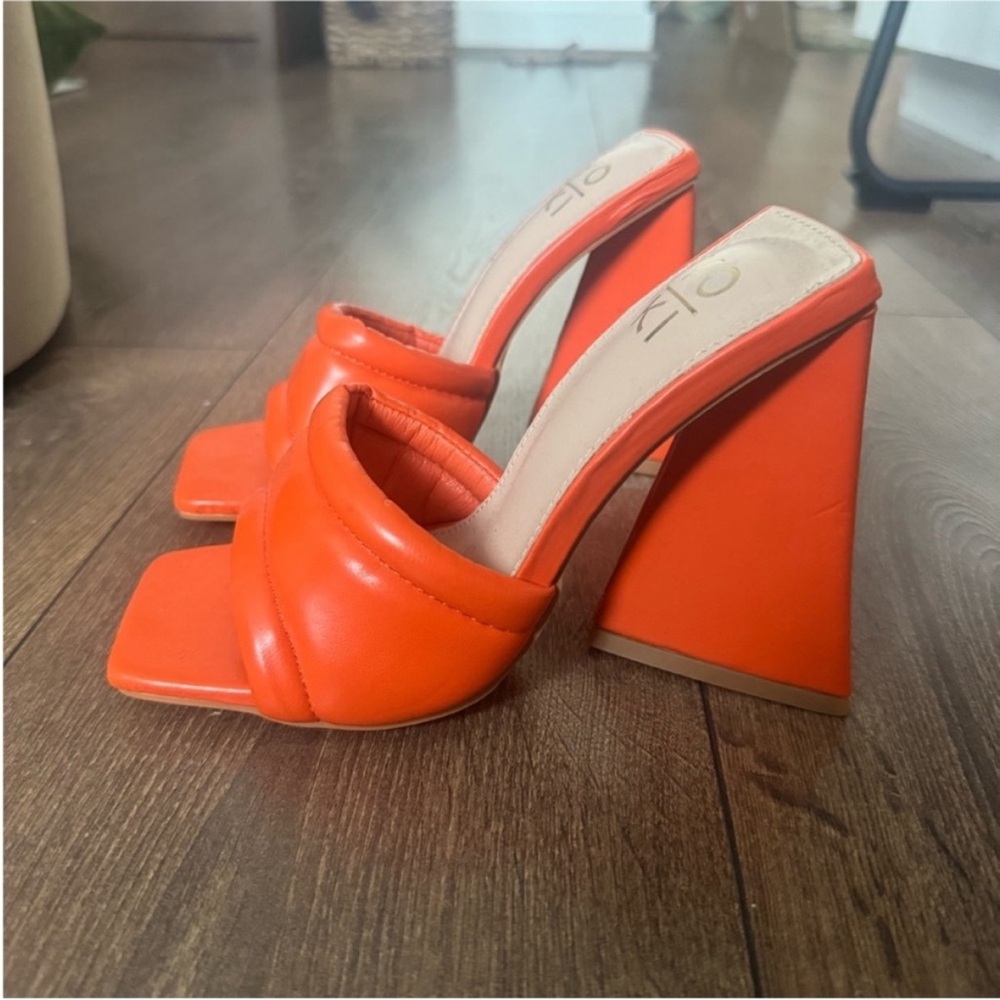 Orange Block Heel Mules